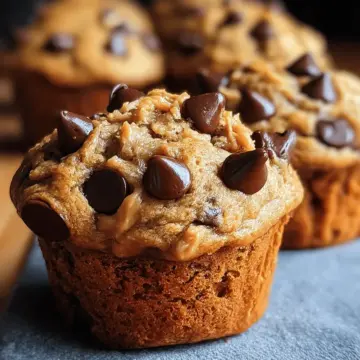 Healthy Greek Yogurt Peanut Butter Muffins with Chocolate Chips and Soft Centers