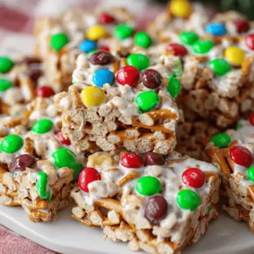 Marshmallow Pretzel Treats with M&Ms (No Bake!)