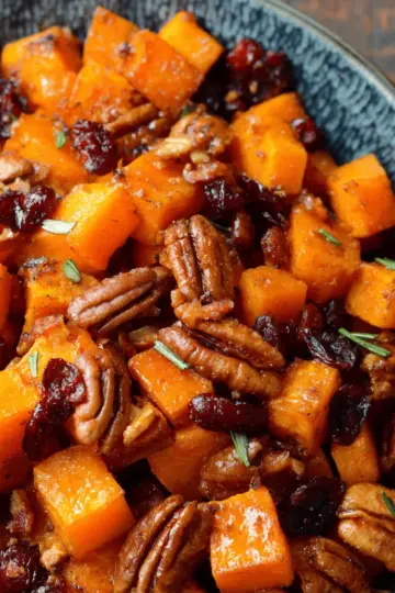 Roasted Butternut Squash with Cranberries and Pecans