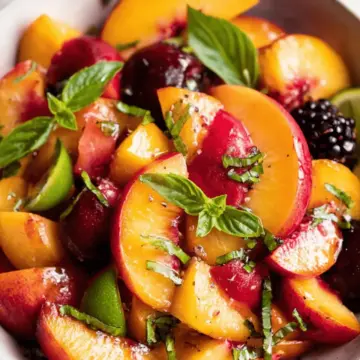 Honey Lime Basil Peach Fruit Salad