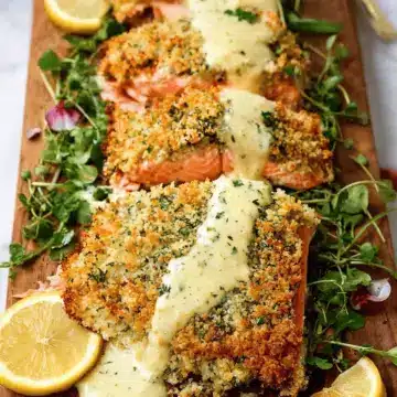Baked Parmesan Crusted Salmon with Lemon Cream Sauce
