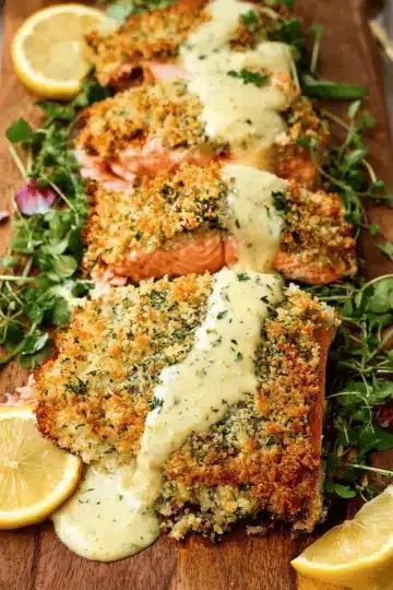 Baked Parmesan Crusted Salmon with Lemon Cream Sauce