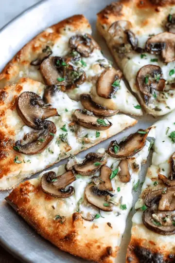 The Best Mushroom Pizza With White Sauce and Herbs