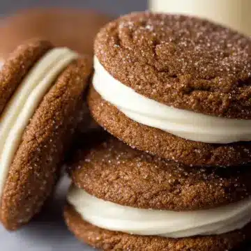 Ginger Molasses Sandwich Cookies with Eggnog Frosting