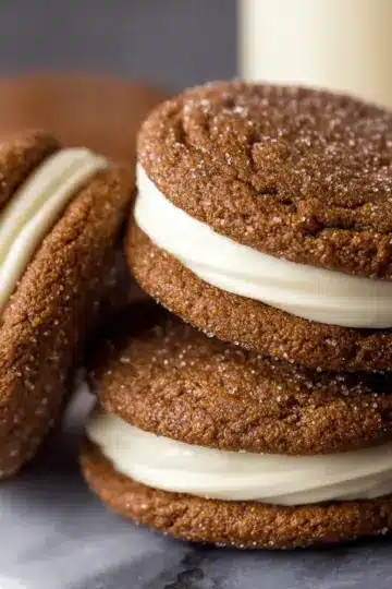 Ginger Molasses Sandwich Cookies with Eggnog Frosting