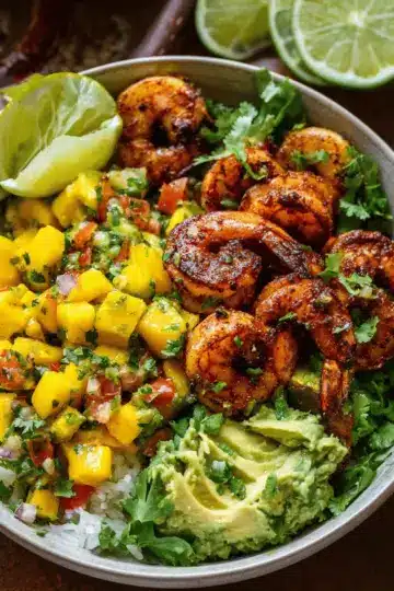 Chili Lime Shrimp Bowls with Mango-Avocado Salsa
