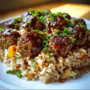 Honey Garlic Meatball Rice Bake