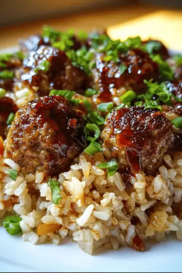 Honey Garlic Meatball Rice Bake
