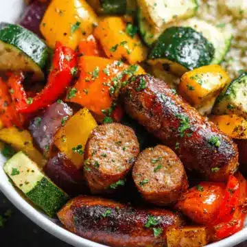 10 Minute Air Fryer Chicken Sausage and Veggies