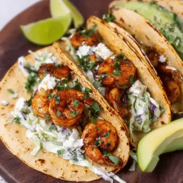 Cilantro Lime Shrimp Tacos with Creamy Slaw