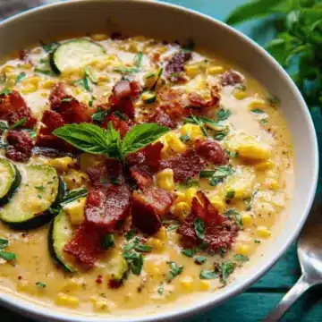 Creamy Corn, Zucchini, and Bacon Chowder