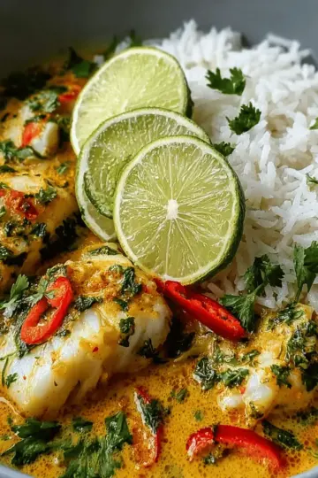 Coconut Lime Fish Curry with Jasmine Rice
