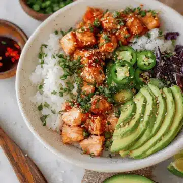 Spicy Salmon Bowls with Coconut Rice