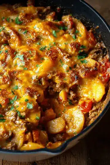 Cheesy One Pot Beef and Potatoes