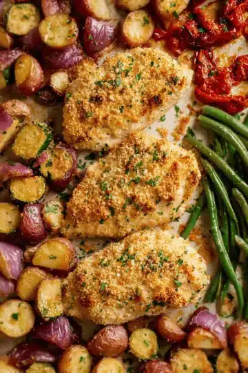 Parmesan Crusted Chicken Sheet Pan Dinner