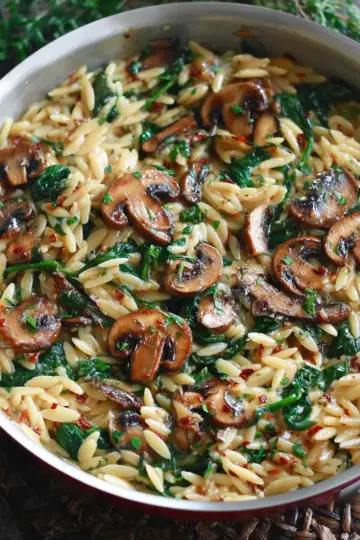 Creamy Spinach and Mushroom Orzo