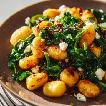Crispy Gnocchi With Spinach and Feta