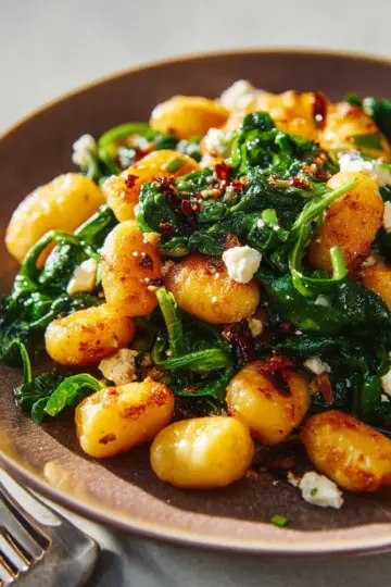 Crispy Gnocchi With Spinach and Feta