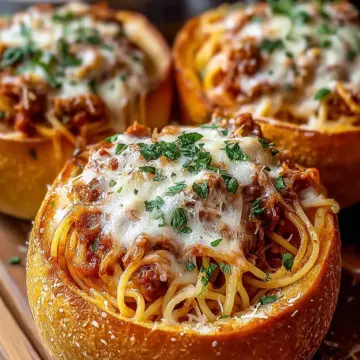Spaghetti Garlic Bread Bowls