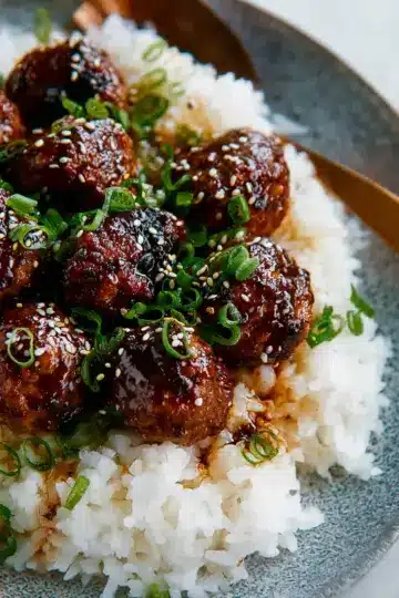 Korean BBQ Meatballs over Rice