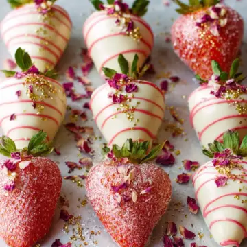 White Chocolate and Rose Covered Strawberries