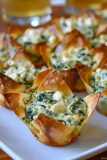 Spinach-Artichoke Dip Wonton Cups