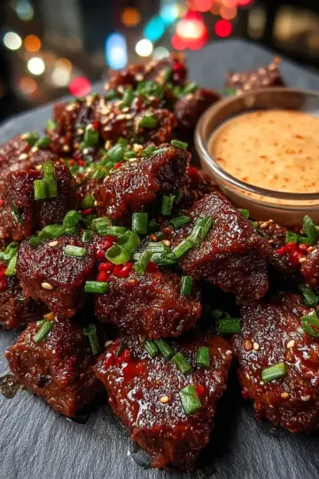 Spicy Korean Beef Bites with Gochujang Dipping Sauce