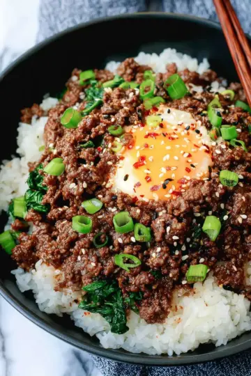 Korean Ground Beef and Rice Bowls