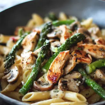 Garlic Chicken Mushroom and Asparagus Penne