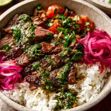 Skirt Steak Rice Bowls with Chimichurri Sauce