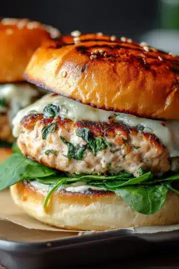 White Cheddar and Spinach Chicken Burgers