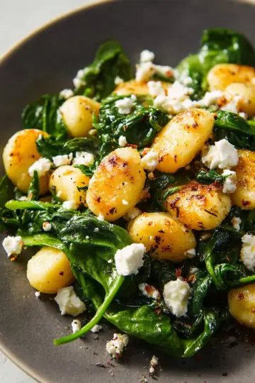 Crispy Gnocchi With Spinach and Feta
