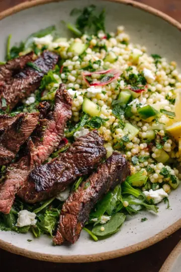 Grilled Skirt Steak with Lemon Herb Couscous Salad