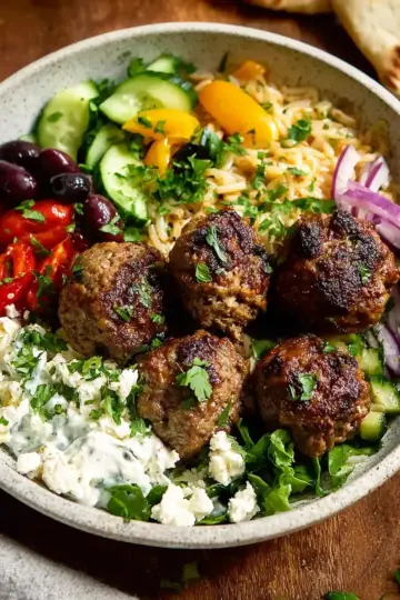 Greek-Inspired Meatball Bowls